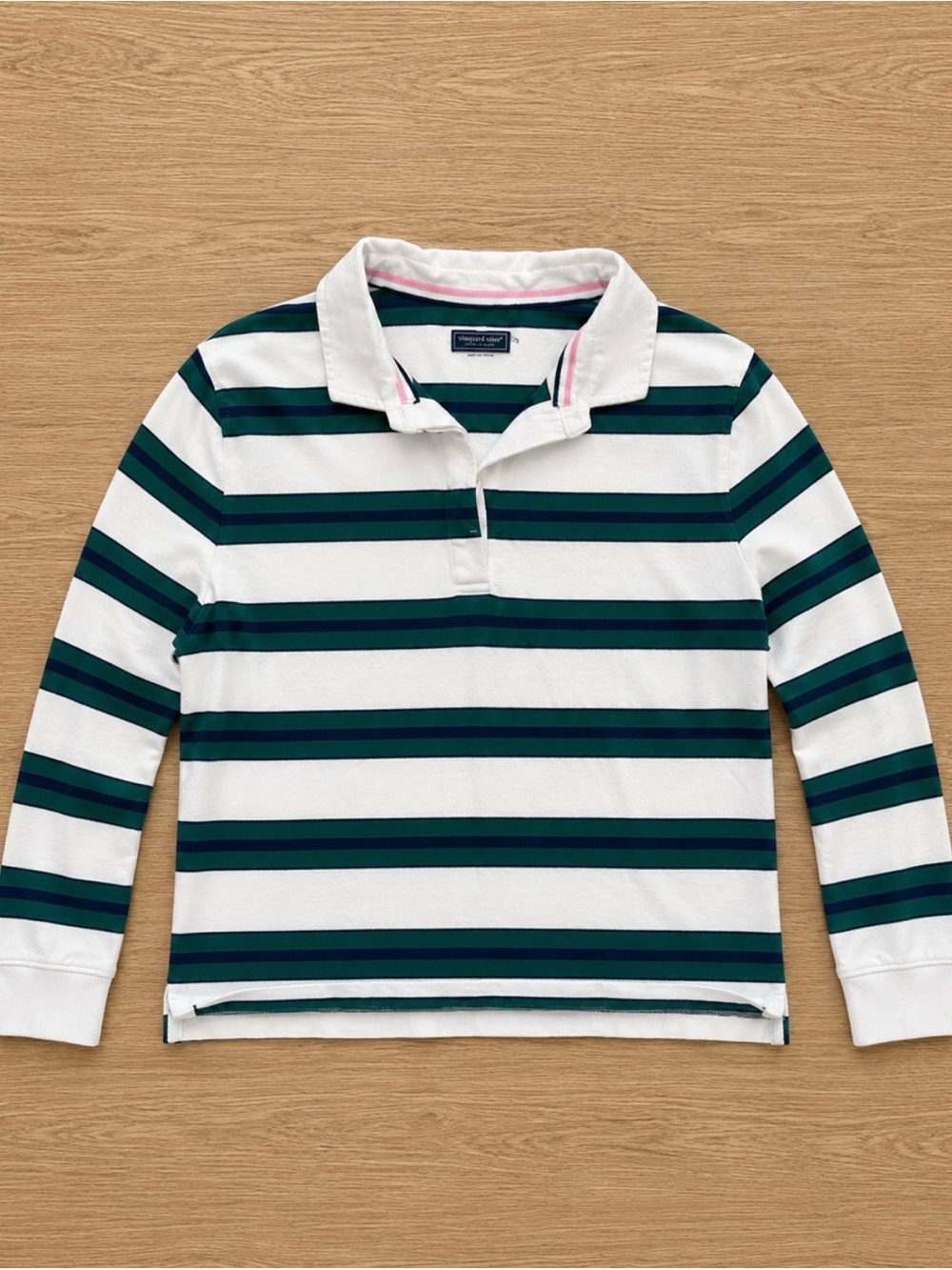 Vineyard Vines Kids Long-Sleeve Polo - White, Green & Dark Teal Stripes